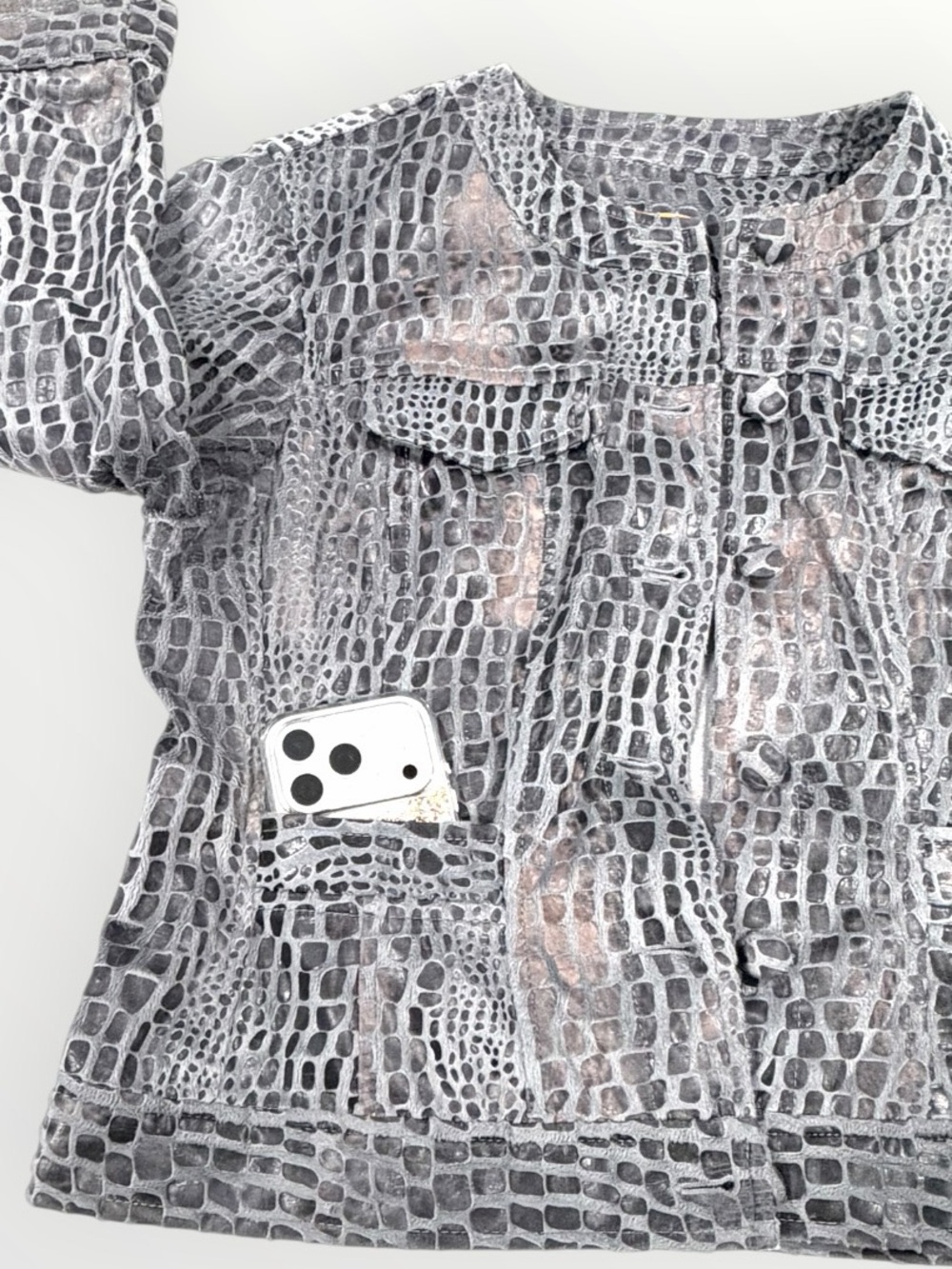 Ruby Rd Croc-Embossed Gray Women’s Jacket - Picture 5 of 12